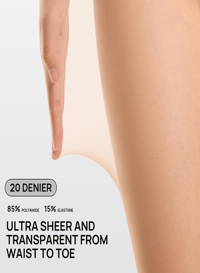 MANZI 2 Pairs Sheer Tights for Women T-Crotch Ultra Thin 20D Reinforced Pantyhose High Waist Stockings， Natural and Black L-XL - Image 2